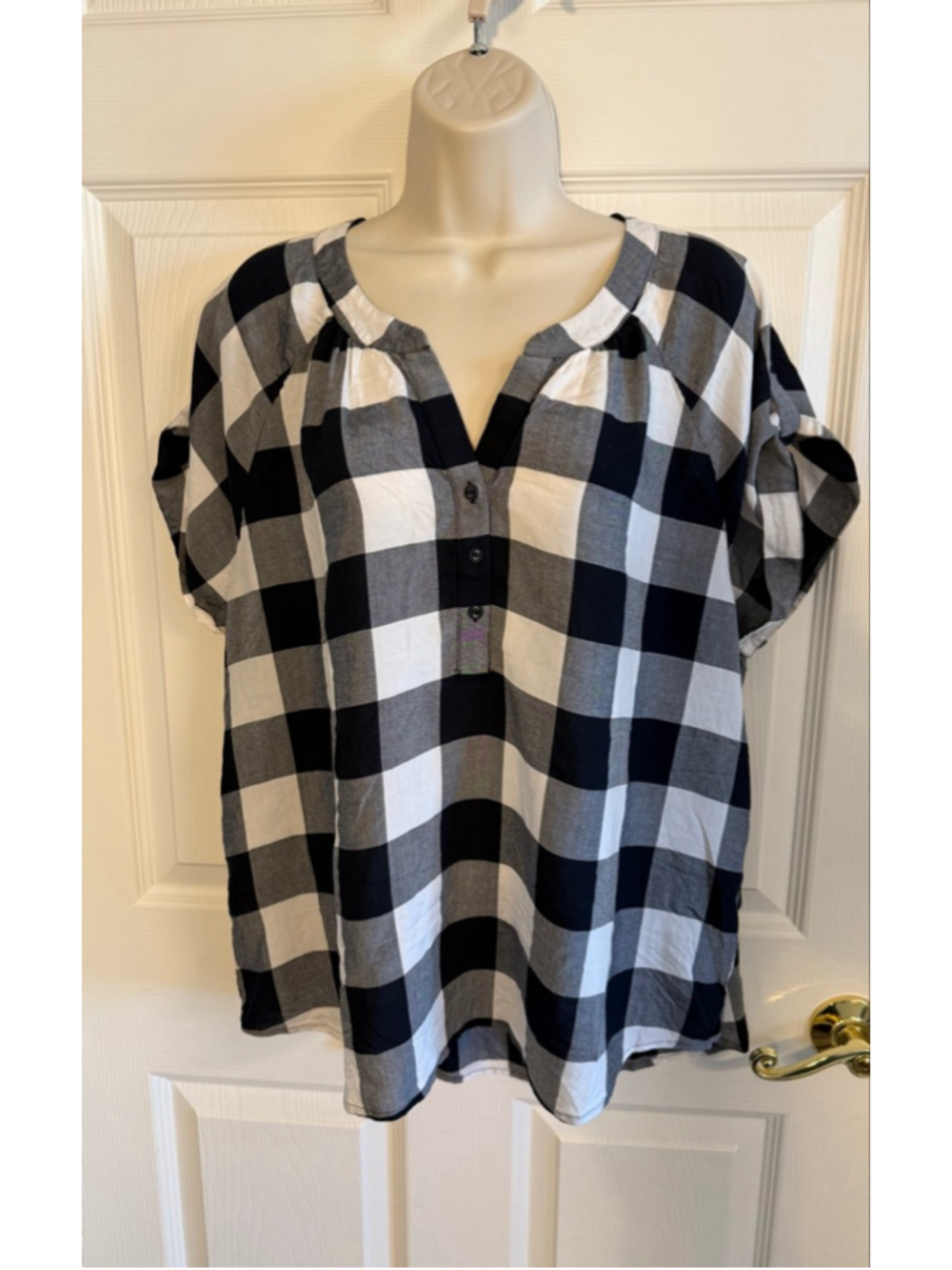 Market & Spruce plaid button-front top black white check size XXL